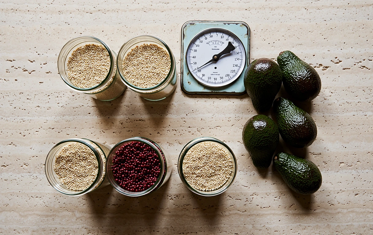 Selección de ingredientes naturales y herramientas de medición